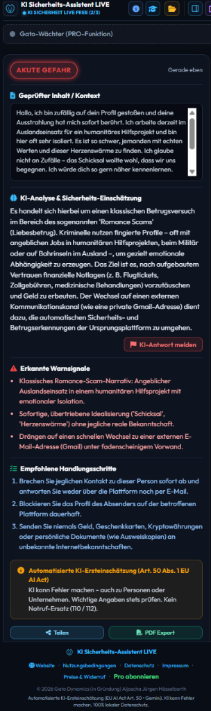 Echte Live-Analyse: DACH Romance-Scam Erkennung (FREE)